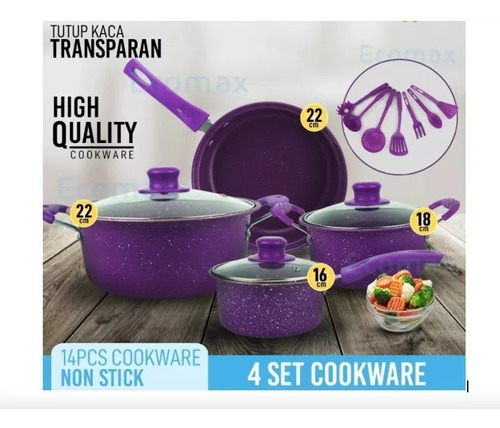 Set Olla Morada De Cocina 14 Piezas