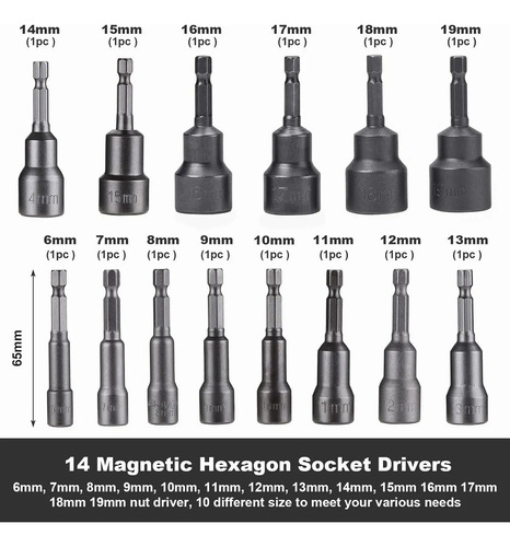 Juego Magnéticas Hexagonales Llave Vaso Para Tuercas 6-19mm