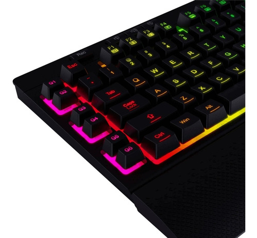 Teclado gamer Redragon Shiva K512 RGB QWERTY español latinoamérica color negro con luz RGB
