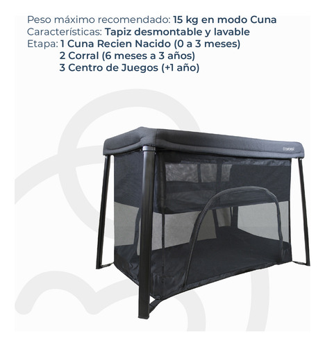 Cuna Corral 3 En 1 Eclipse Safe & Sleep Negro Bebesit