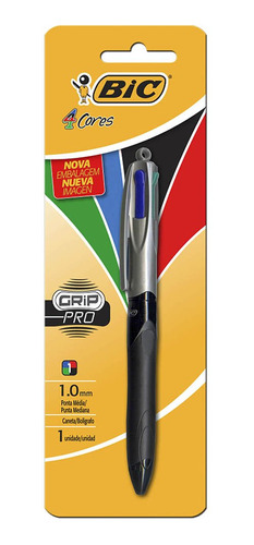 Caneta Bic 4 Cores Retratil Grip Pro 1.0mm 4 Em 1 Blister