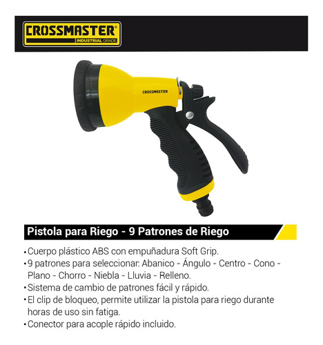 Pistola Plástica De Riego 9 Patrones Rociador Regador Crossm