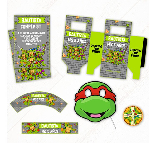 Tortugas Ninja #1 Kit  + Props De Regalo -textos Editables