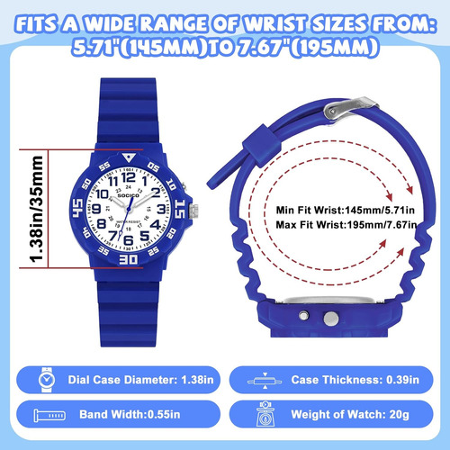Reloj Analógico Para Niños Azul Con Luz Resistente Al Agua