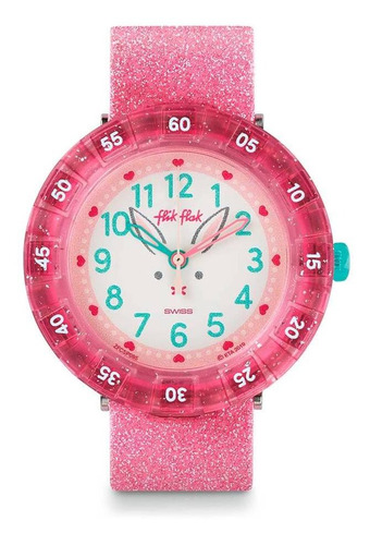 Reloj Flik Flak Bunnyaxus Fcsp095 Color de la correa Rosa Color del fondo Blanco