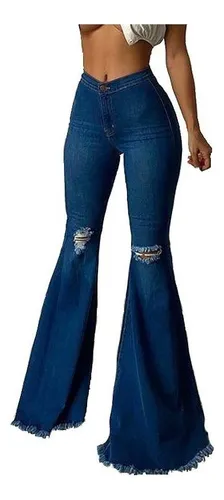 Jeans Acampanados Elásticos Para Mujer, Caderas, Tritura [u