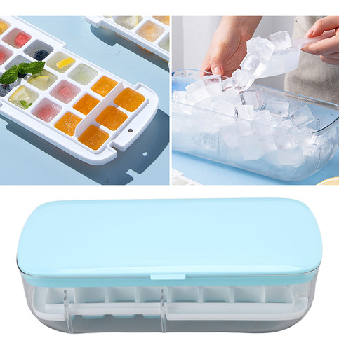 Juego De Moldes Para Cubitos Hielo Bandeja 24 Rejillas Azul