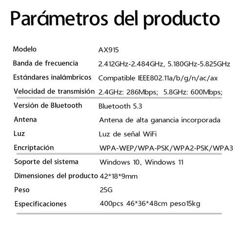 Antena Adaptador Wifi6 900mbps 2.4g + 5g Bluetoo5.3 Usb
