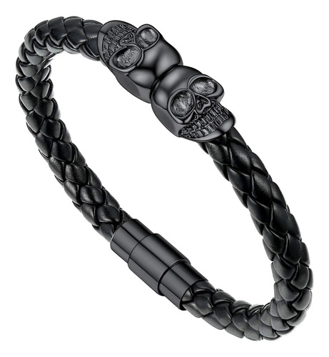 U7 Pulseira De Caveira Preta Masculina Punk Biker Surfista