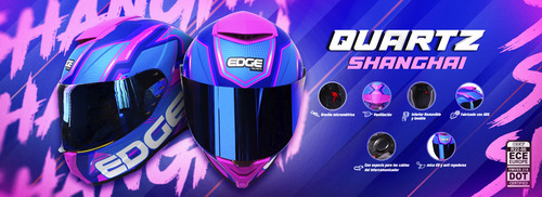 Casco Moto Edge Integral Shangai Certificado Dot Y Ece 2206 Rosa/azul Solido L