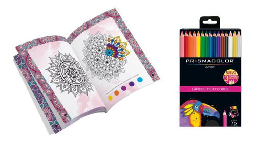 Libro Mándalas Para Colorear + Colores Prismacolor X 15 Uds