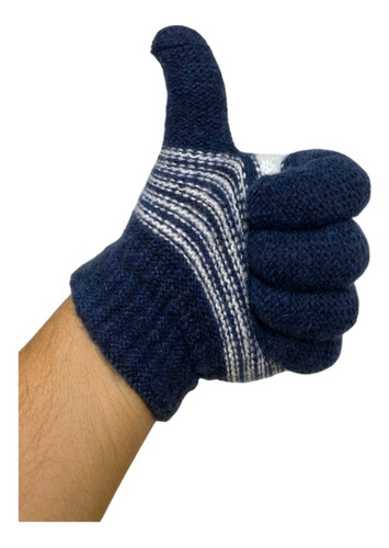 Guantes Rayados De Algodon Y Lanilla Azul Oscuro