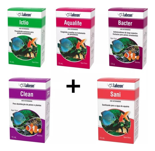 Kit Labcon Ictio + Aqualife + Bacter + Clean + Sani