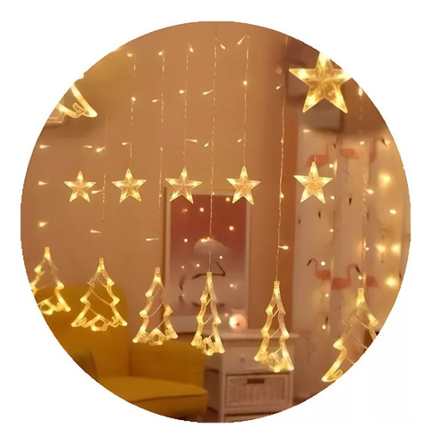 Luces De Navidad Cascada Árbol + Estrella Luces Amarillo