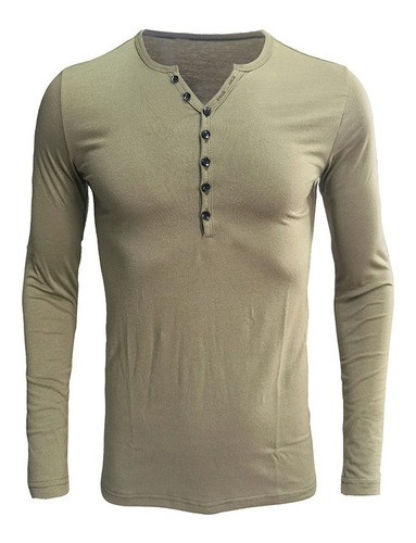 Camiseta De Manga Larga Para Hombre Henley Shirt Undershirt