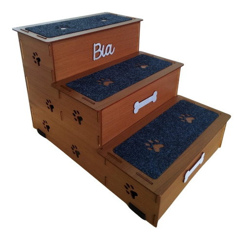 Escada Pet Madeira Mdf 3 Degraus 30cm Personalizada Cor Tabaco