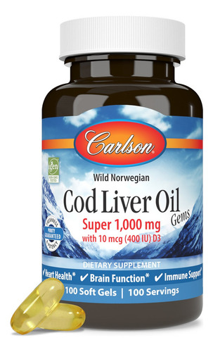 Carlson Labs Aceite Hígado Bacalao 1000 Mg Softcaps Sin Sabor