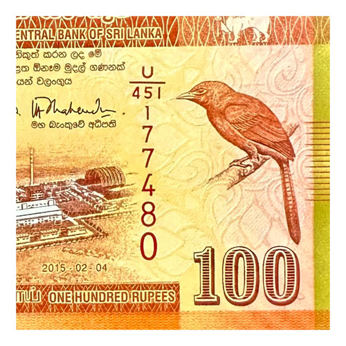 Sri Lanka - 100 Rupias - Año 2015 - P #125 - Pájaro