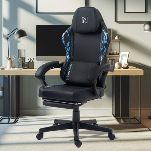 Silla Gamer Plus Ergonomica Masajeador Reposapies Nenotech Azul Cuero Sintético