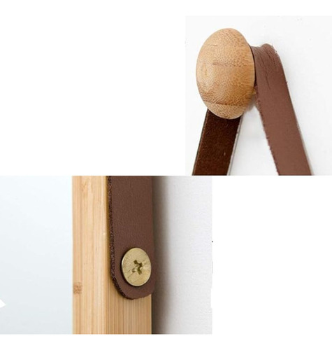 Espelho Redondo Bambu Suspenso Alça De Couro 45cm