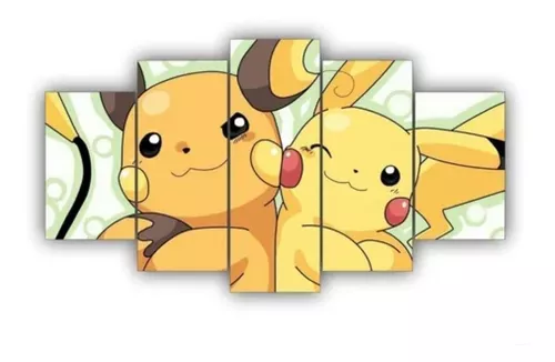 Quadro Decorativo Desenho Pikachu 5 Peças