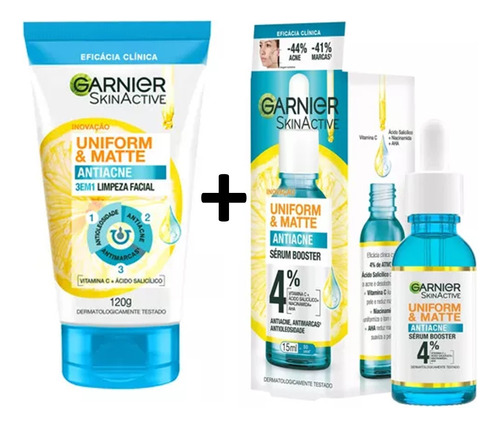 Kit Antiacne Garnier Booster Serum + Sabonete Facial 3 Em 1