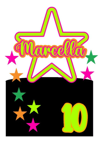 Topos De Bolo Personalizado Com Nome E Idade Ocre Shaker Neon