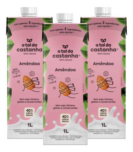 3x Bebida Vegetal Amêndoa A Tal Da Castanha 1 Litro