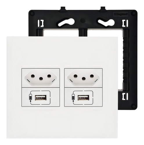 Tomada Dupla 4x4 Pial Plus+ Com Carregador Usb Duplo Legrand Cor Branco