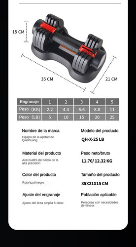 Mancuerna Ajustable Diferentes Pesos 5-25 Lb Color Negro