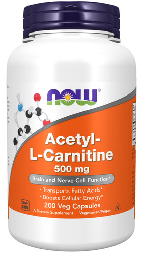 Suplemento em cápsula NOW  Acetyl L-Carnitine acetyl-l-carnitine Acetyl L-Carnitine sabor  without flavor em pote de 200g 200 un
