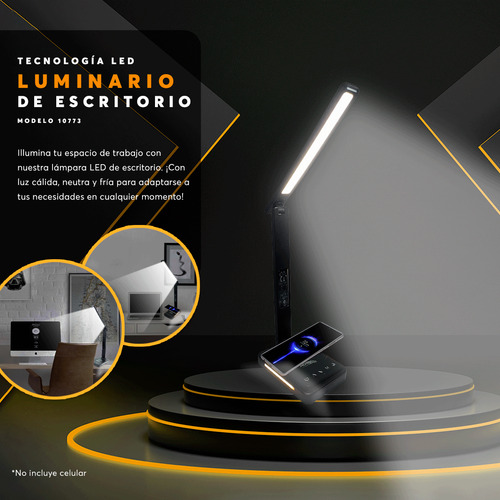 Lámpara De Escritorio Led Con Cargador Inalámbrico Reloj Adi