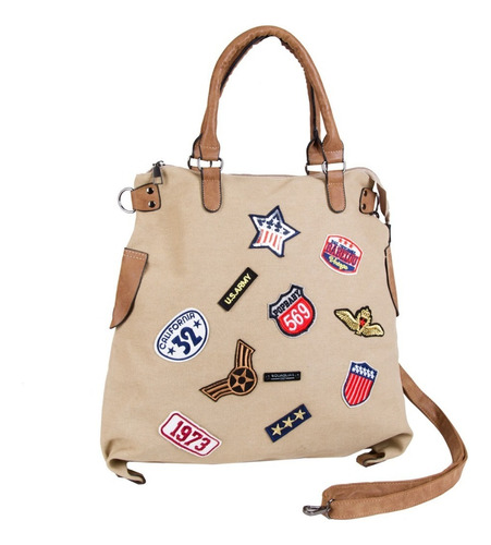 Bolso Urbano Lona Parches Universitario Quaglia Q09i Color Beige