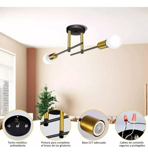 Lámpara Techo Led Colgante Sala Familia Moderna 2luces Focos