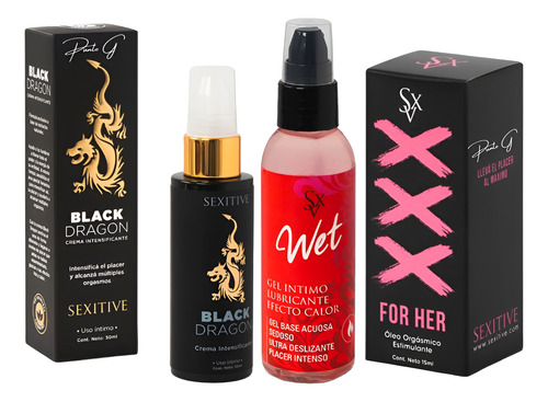 Lubricante Black Dragon + Lubricante Weet 75ml + Xxx For Her Kit 4