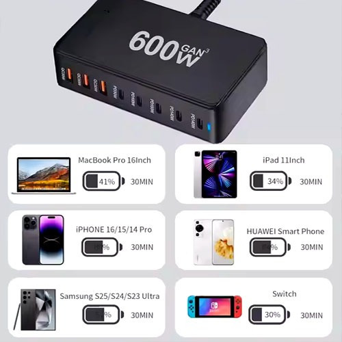 Estación Carga Super Rápida 600w Tecnología Pd 8 Usb