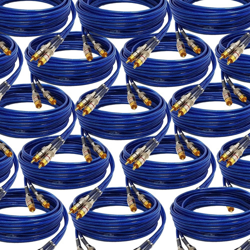 Kit 10 Cabos Rca Blindado 5 Metros 5 Mm Azul