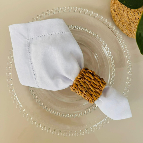 Kit 12 Guardanapos Ponto Ajour Linho Misto Branco Liso 45x45 Cm