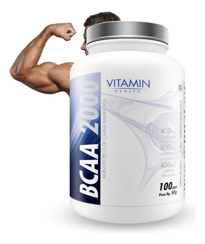 Bcaa 2000 100 Cápsulas Vitamin Health Sem Sabor