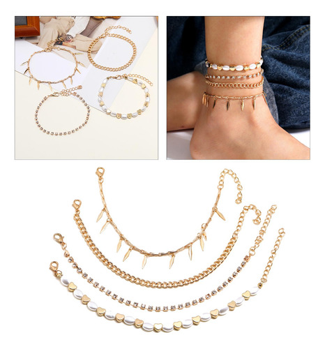 4 Uds Tobillo Pulsera Con Cuentas Pie Cadenas Pie Joyería
