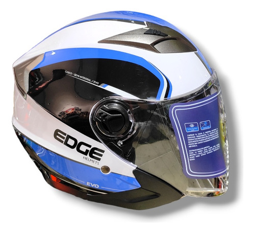 Casco Edge Evo Azul Con Blanco Semi Integral Talla L