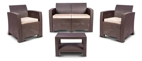 comprar Conjunto Rattan Com 2 Poltronas + 1 Sofá E 1 Mesa De Centro