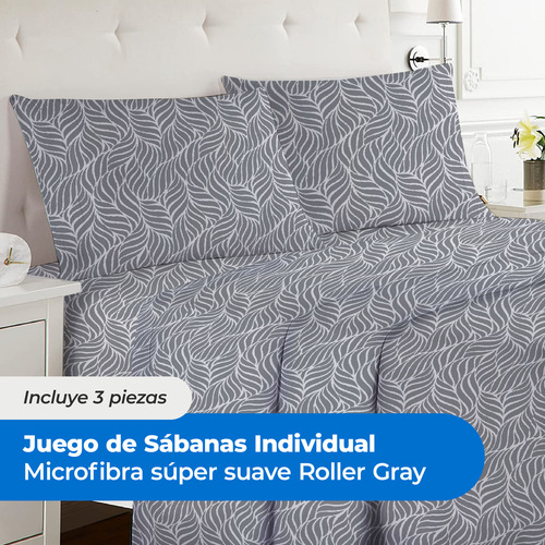 Kit 3 Piezas Juego De Sábanas Individual Microfibra Suave Gris Liso