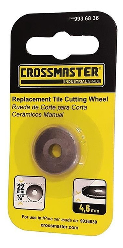 Rueda De Corte Corta Cerámicos Manual 22x6x4.6mm Crossmaster