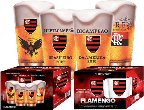 Jogo 4 Copos  Flamengo Campeão 2019 350ml