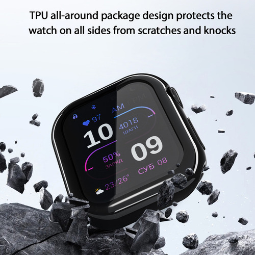 USTIYA 2x Funda Para Apple Watch Series 10 42mm Case Protector Tpu Carasa Negro+Transparente Cover
