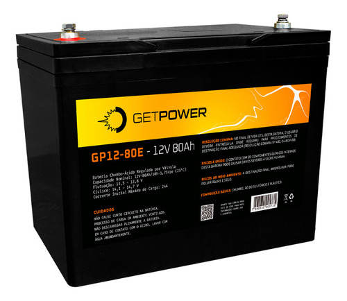 Bateria Gel Selada Getpower 12v 80ah - Vrla Agm 