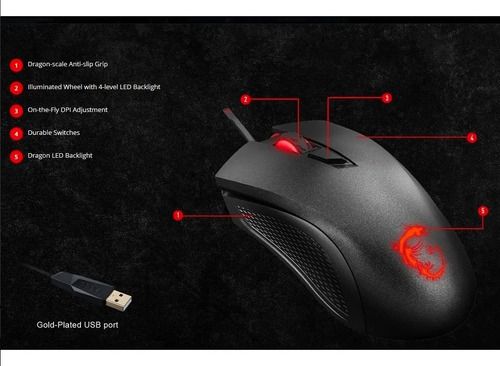 Mouse Msi Clutch Gm10 Wired Optical 2400dpi Gaming Black