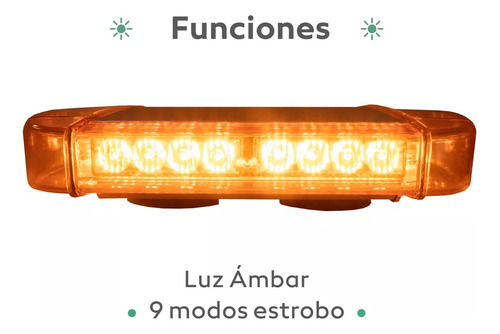 Torreta Led Ambar Tipo Patrulla 9 Funciones Estrobo Iman