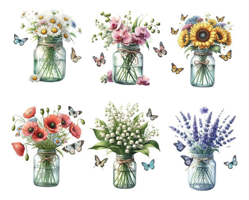 2 X 6 Uds Pegatinas De Pared En Maceta De Flores,